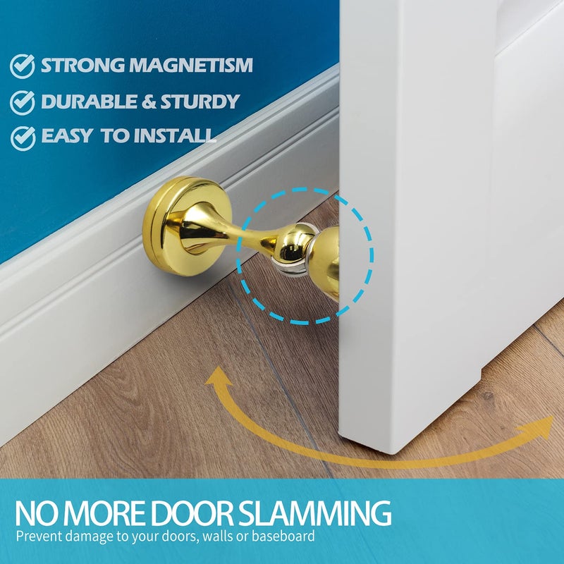 Neoera Magnetic Door Stop(Polished Brass/Gold Color) Door Stopper Strong Magnetic Door Catch for Hold Door Open  Anti-Rust  Heavy Duty for Various Door Types  Wall & Floor Mount 2Pack - Image 2